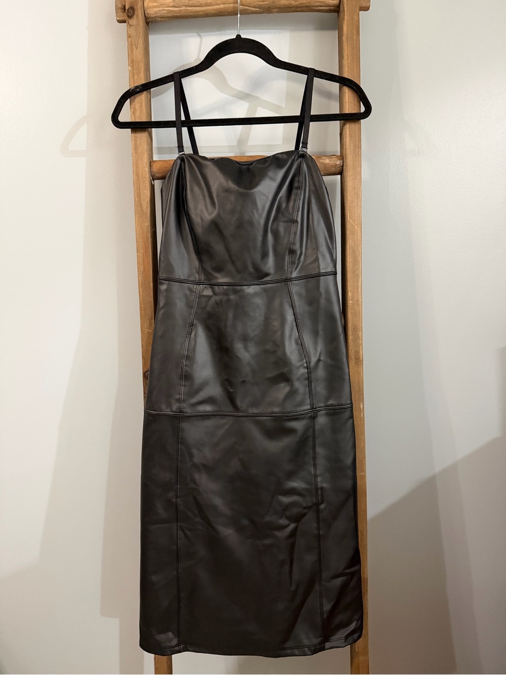 Popilush Faux Leather Black Hourglass Corset Midi Slip Dress